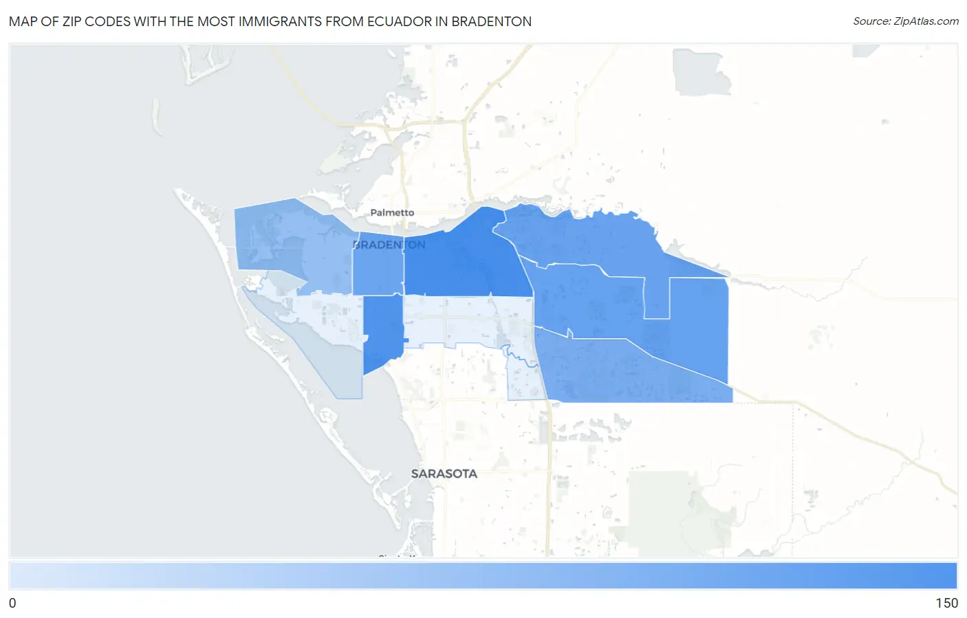 Zip Codes with the Most Immigrants from Ecuador in Bradenton Map