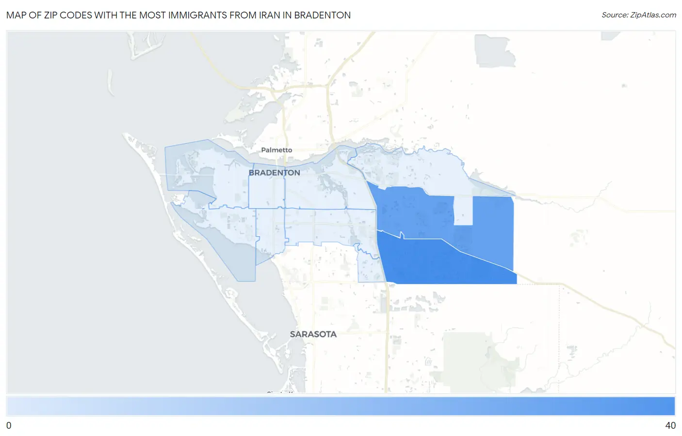 Zip Codes with the Most Immigrants from Iran in Bradenton Map