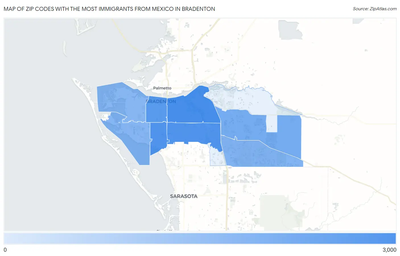 Zip Codes with the Most Immigrants from Mexico in Bradenton Map