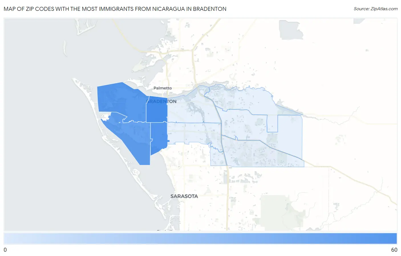 Zip Codes with the Most Immigrants from Nicaragua in Bradenton Map
