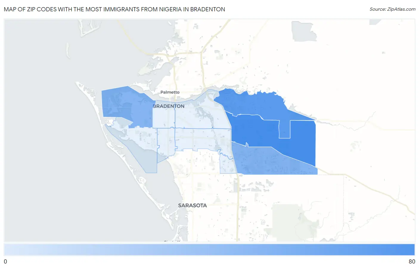 Zip Codes with the Most Immigrants from Nigeria in Bradenton Map