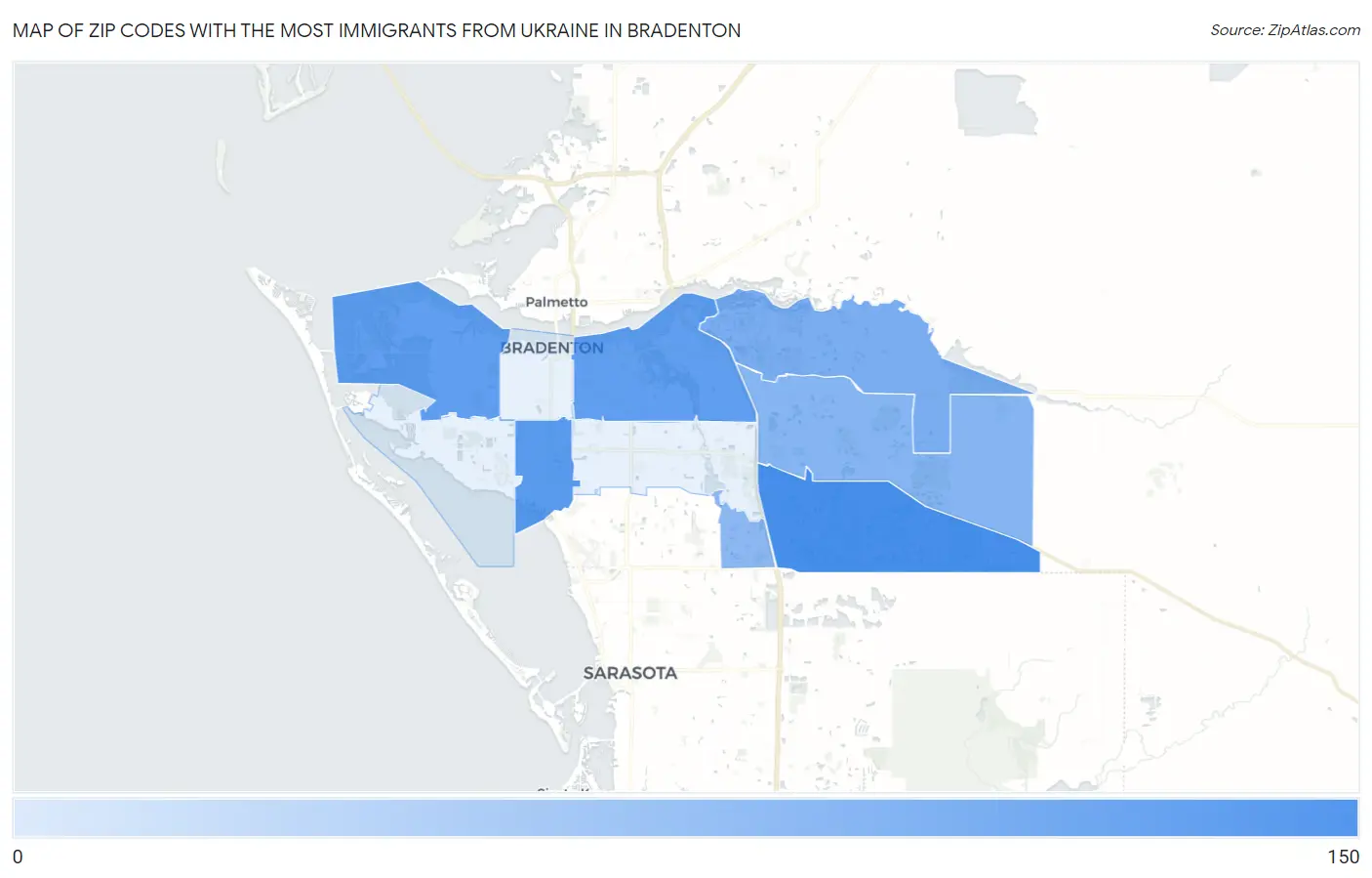 Zip Codes with the Most Immigrants from Ukraine in Bradenton Map