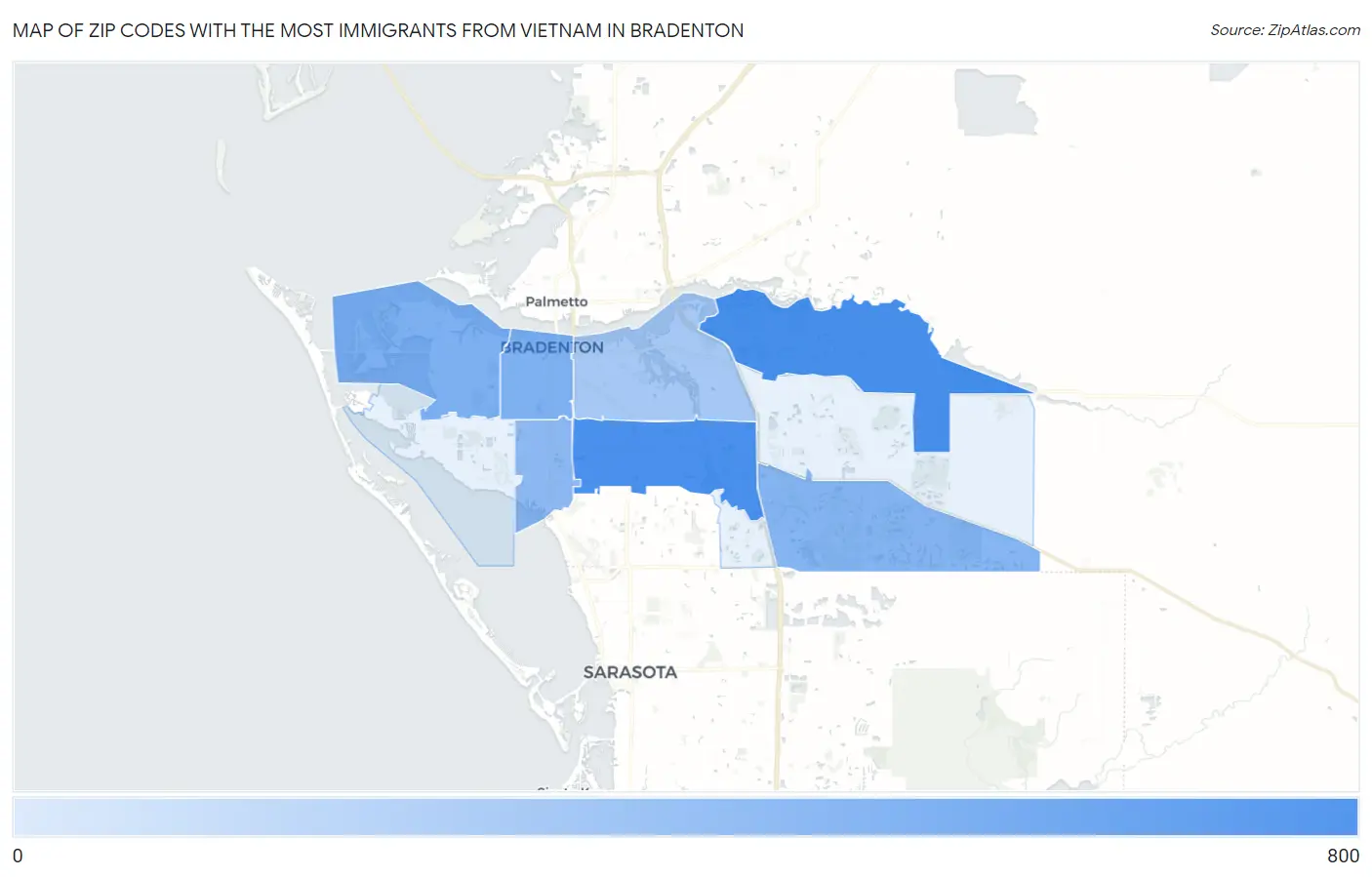 Zip Codes with the Most Immigrants from Vietnam in Bradenton Map