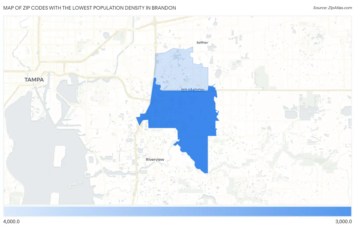 Zip Codes with the Lowest Population Density in Brandon Map