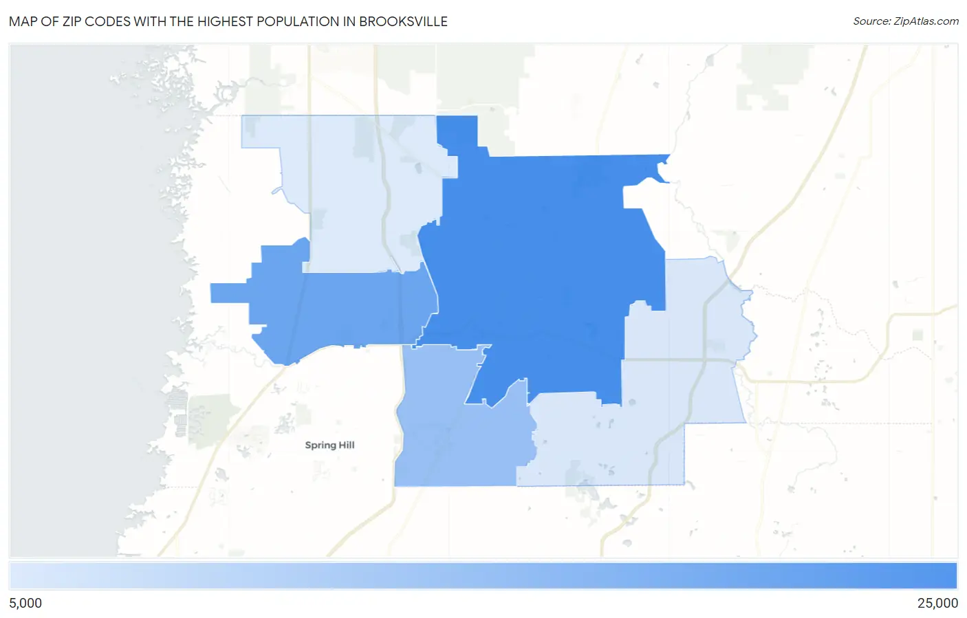Zip Codes with the Highest Population in Brooksville Map