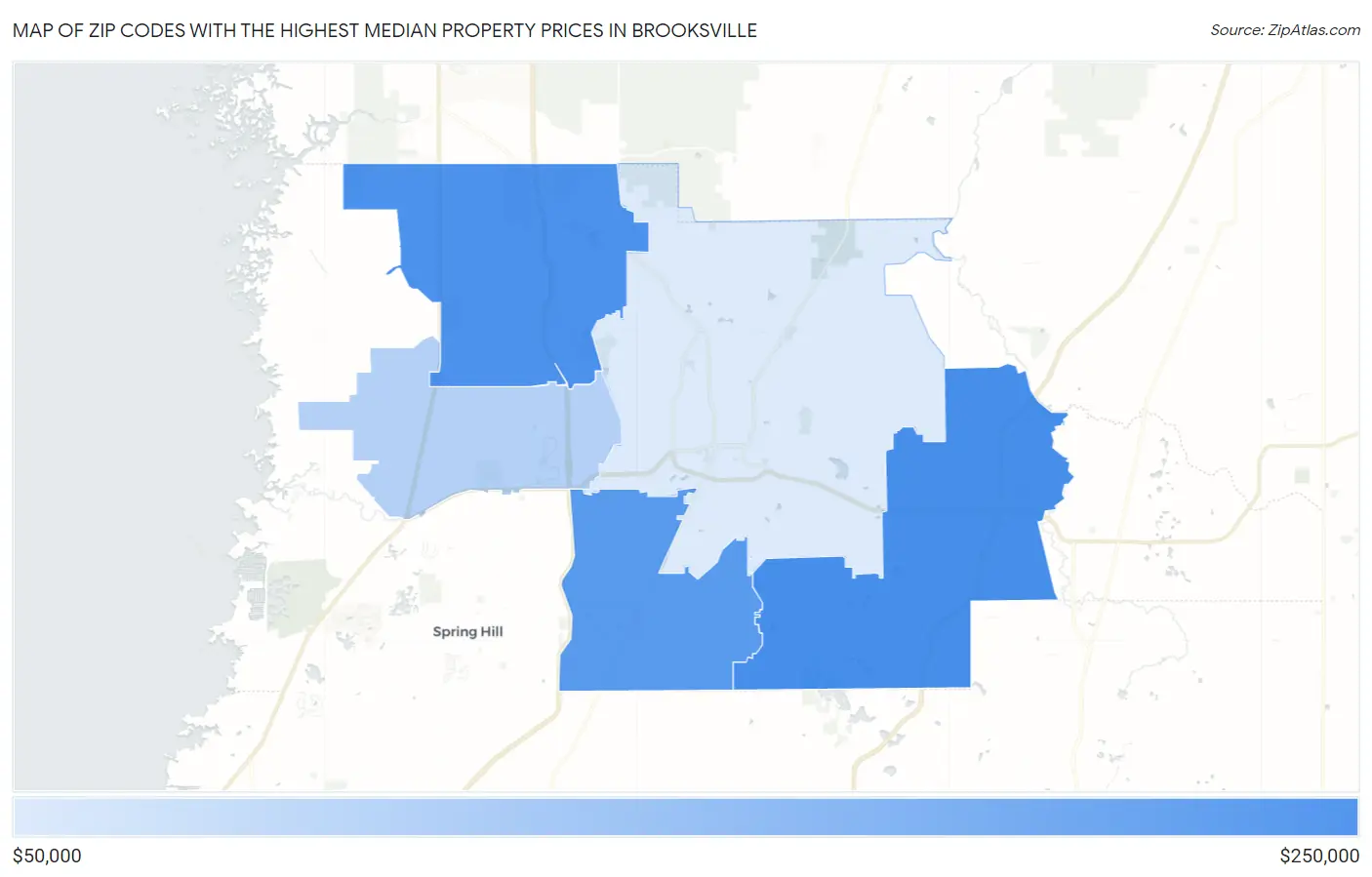 Zip Codes with the Highest Median Property Prices in Brooksville Map