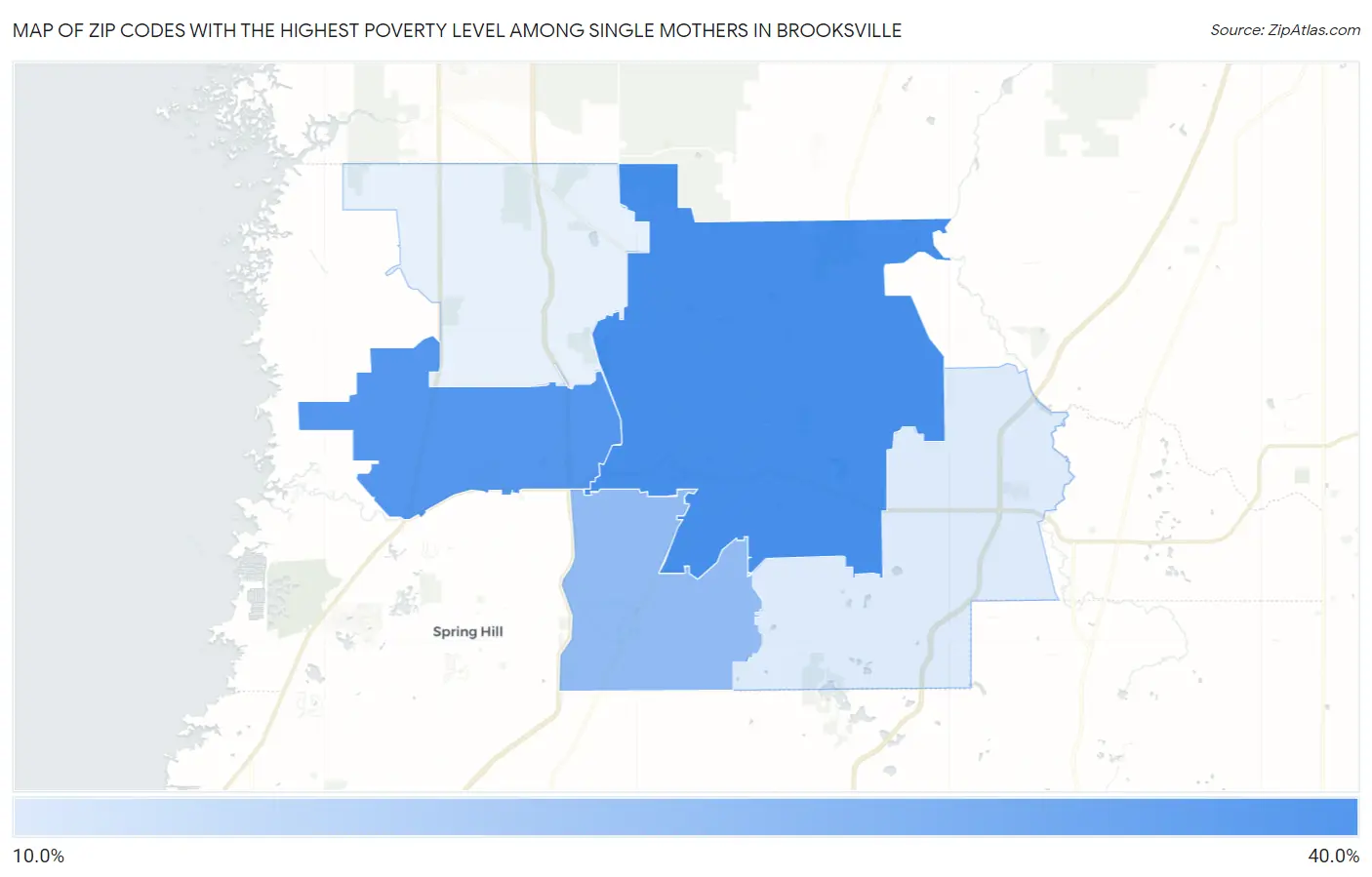 Zip Codes with the Highest Poverty Level Among Single Mothers in Brooksville Map