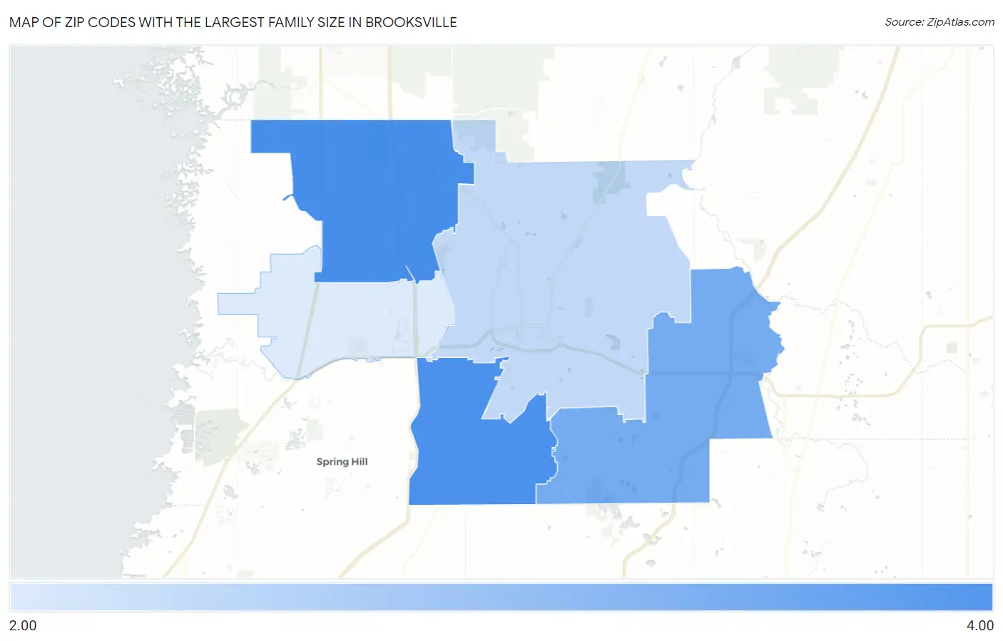 Zip Codes with the Largest Family Size in Brooksville Map