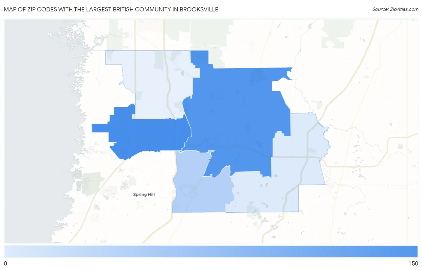 Zip Codes with the Largest British Community in Brooksville Map