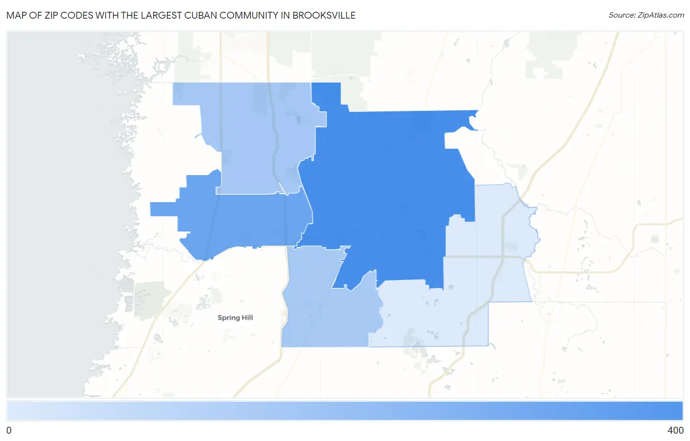 Zip Codes with the Largest Cuban Community in Brooksville Map