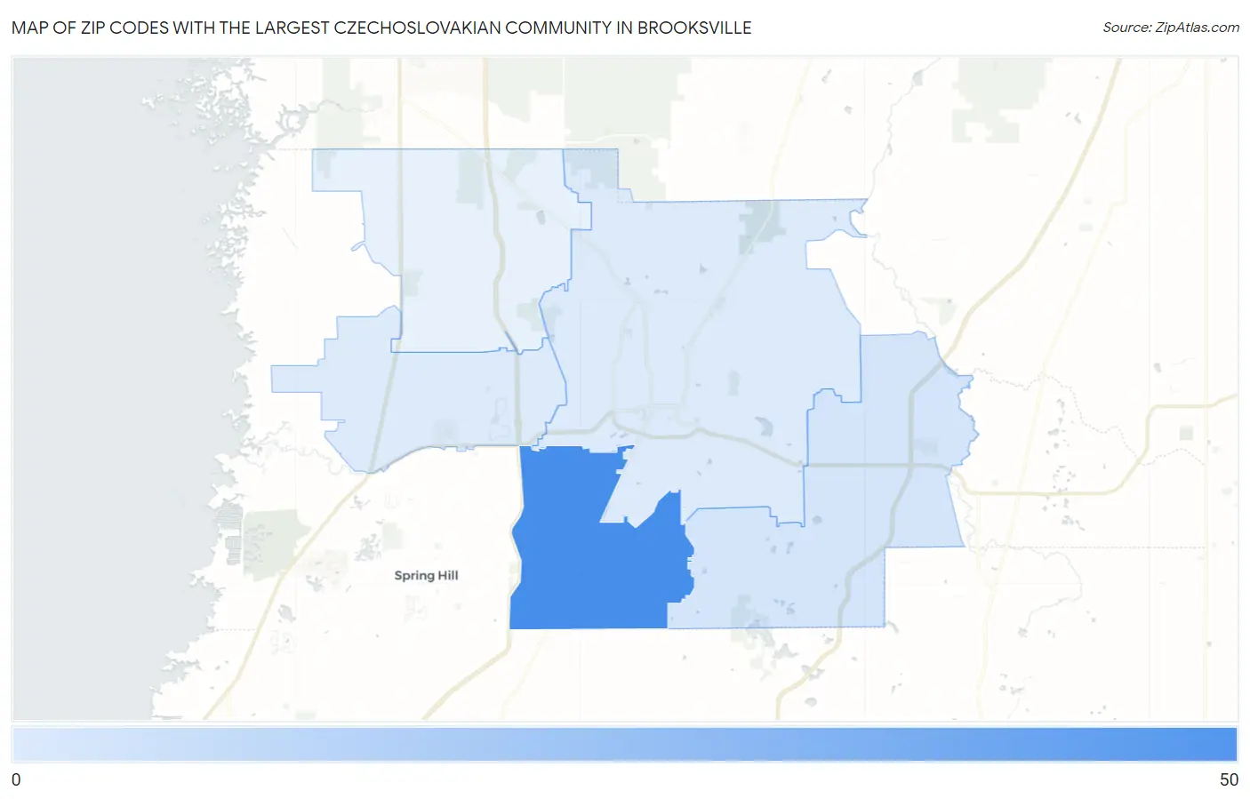 Zip Codes with the Largest Czechoslovakian Community in Brooksville Map
