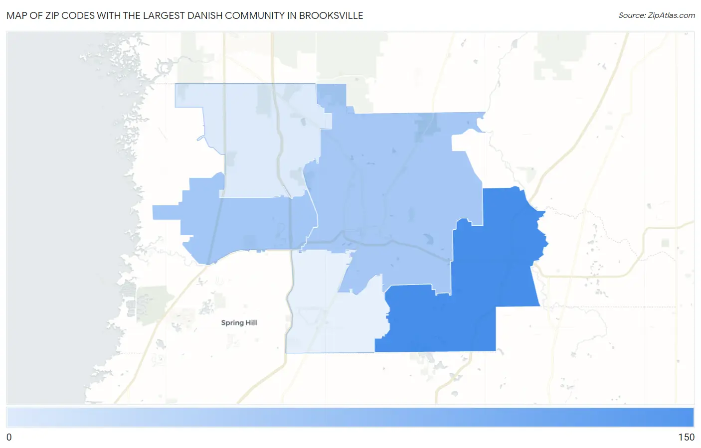 Zip Codes with the Largest Danish Community in Brooksville Map