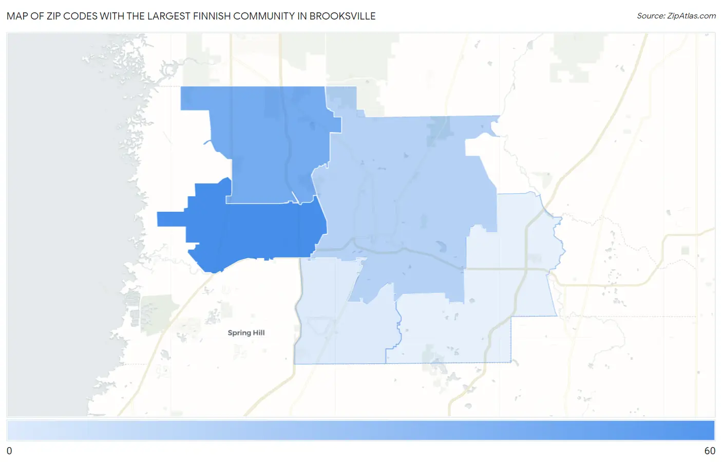 Zip Codes with the Largest Finnish Community in Brooksville Map