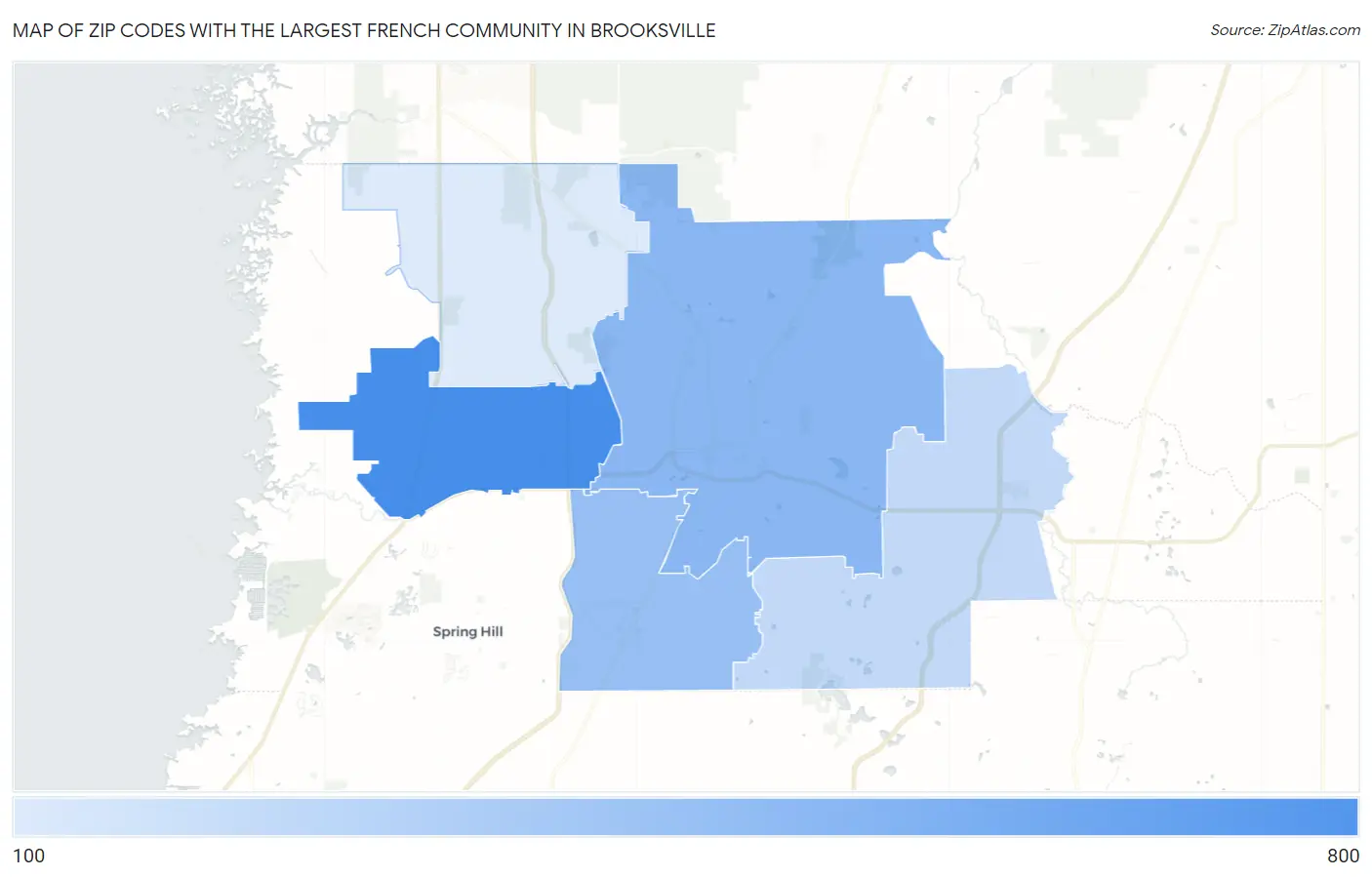 Zip Codes with the Largest French Community in Brooksville Map