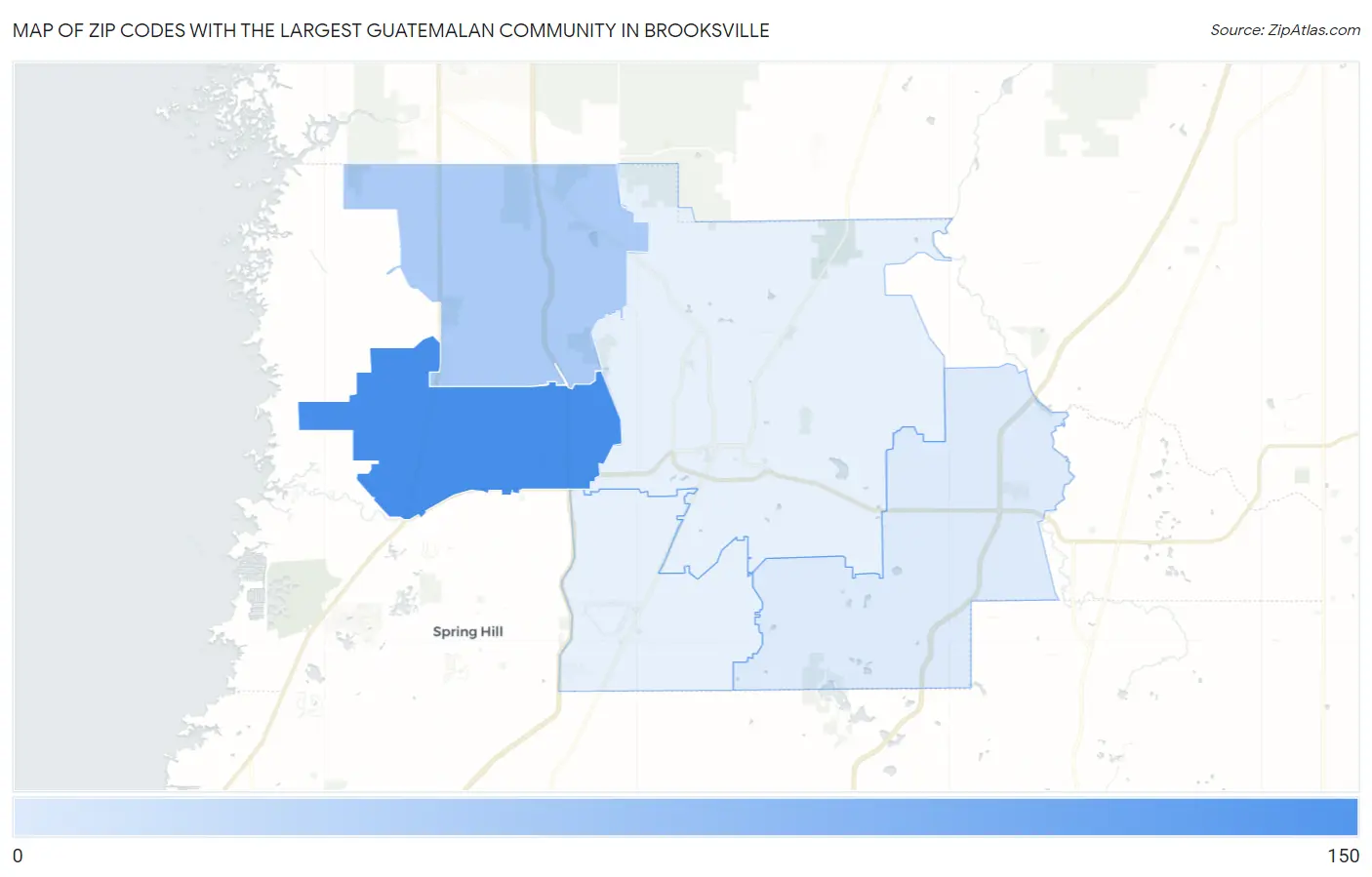 Zip Codes with the Largest Guatemalan Community in Brooksville Map