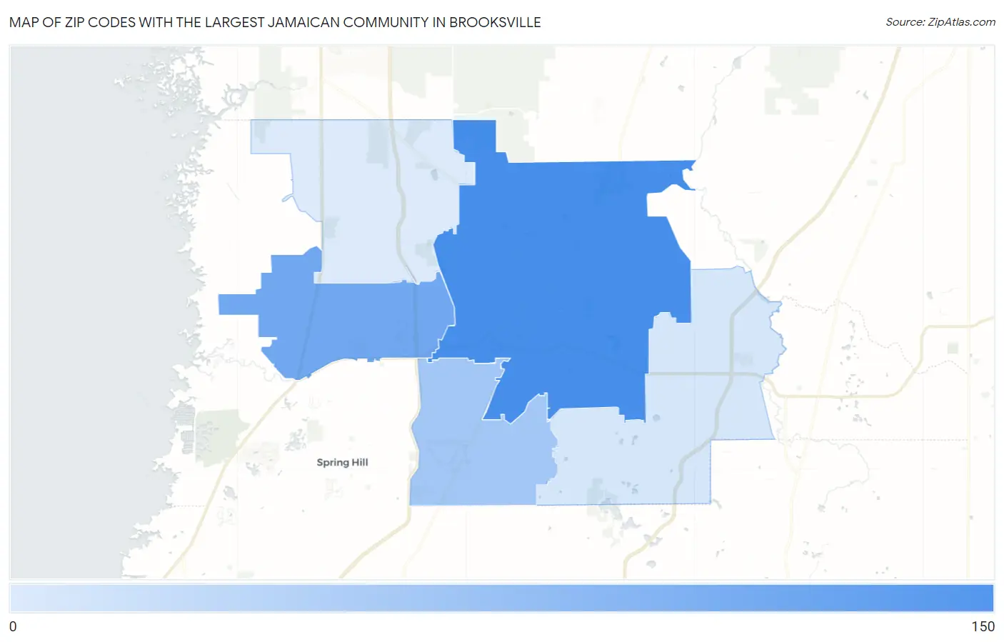 Zip Codes with the Largest Jamaican Community in Brooksville Map