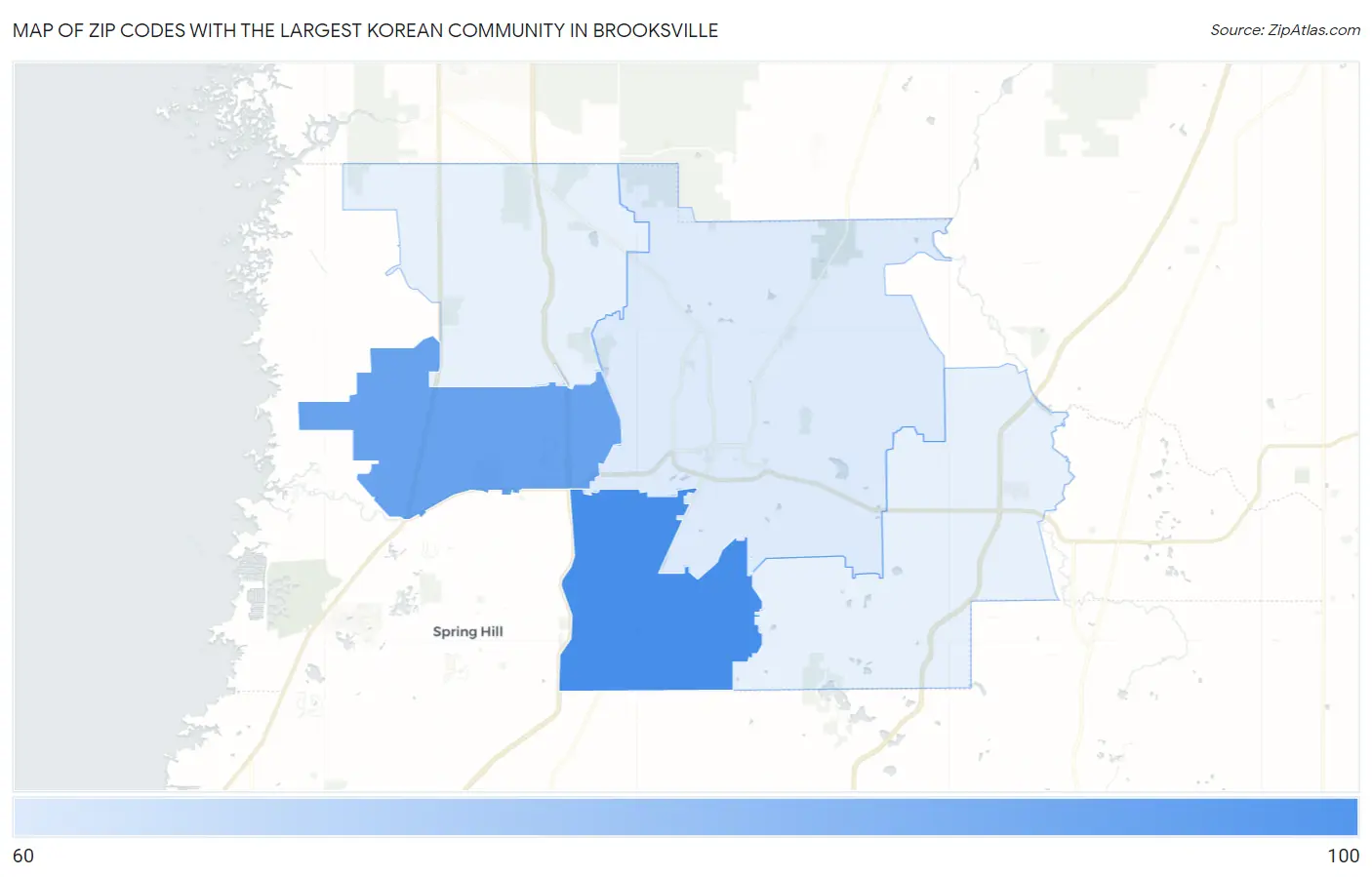 Zip Codes with the Largest Korean Community in Brooksville Map
