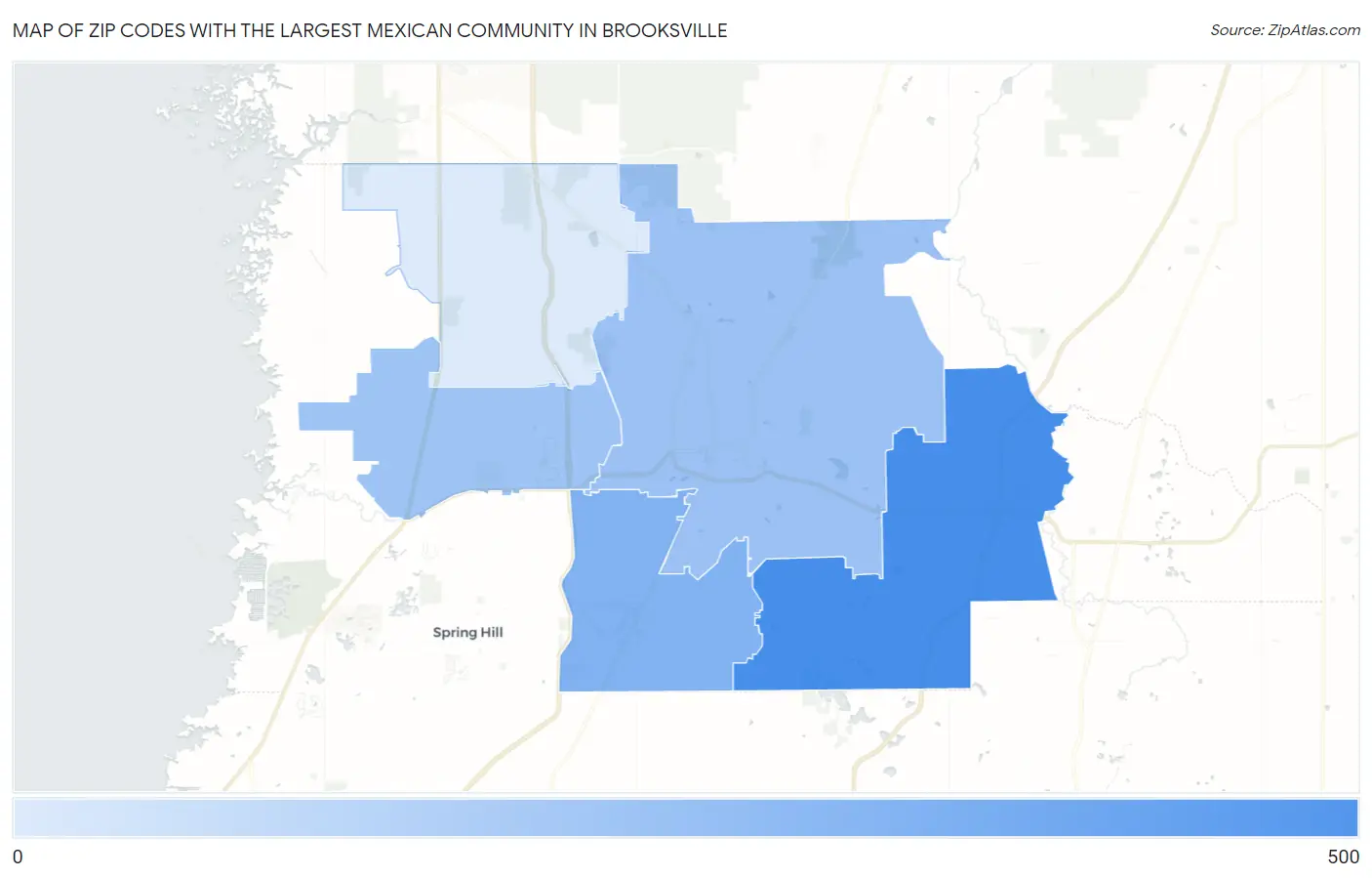 Zip Codes with the Largest Mexican Community in Brooksville Map
