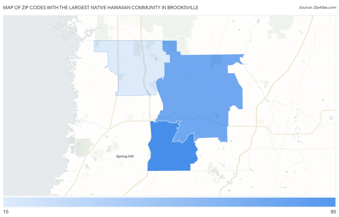 Zip Codes with the Largest Native Hawaiian Community in Brooksville Map