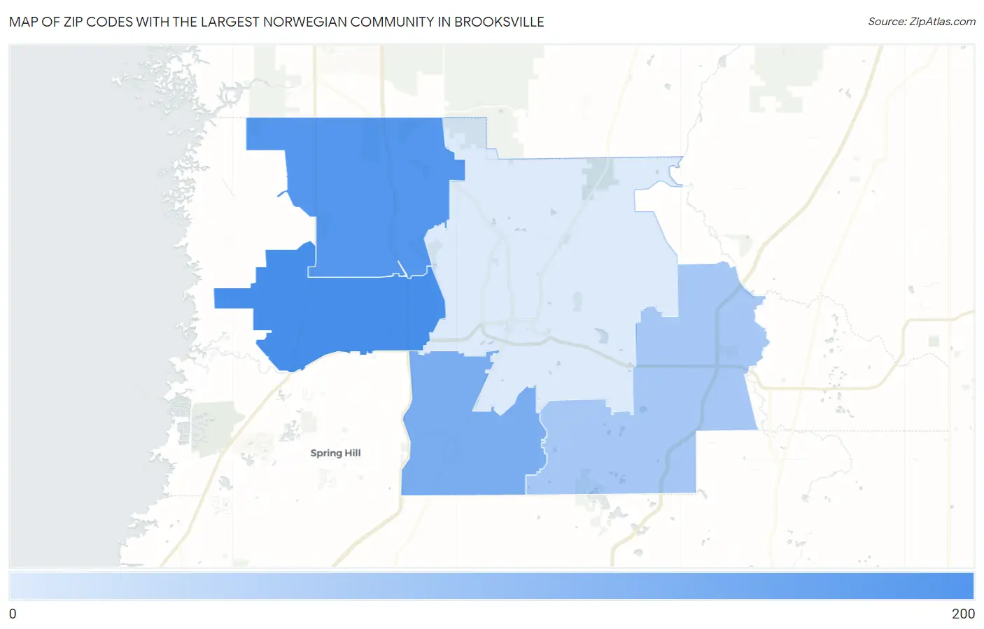 Zip Codes with the Largest Norwegian Community in Brooksville Map