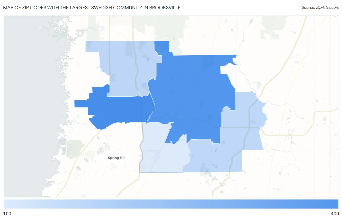 Zip Codes with the Largest Swedish Community in Brooksville Map