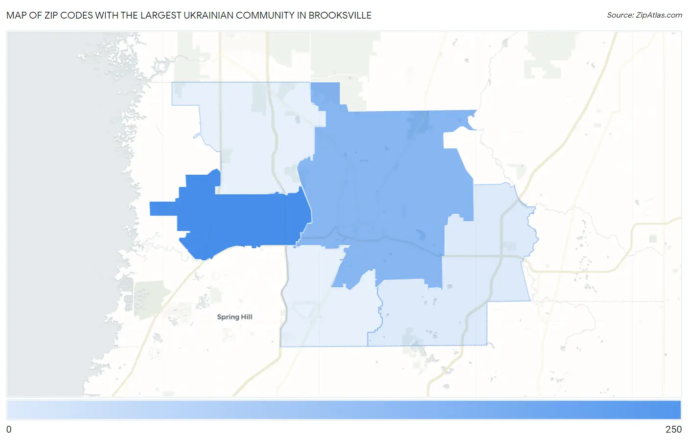 Zip Codes with the Largest Ukrainian Community in Brooksville Map