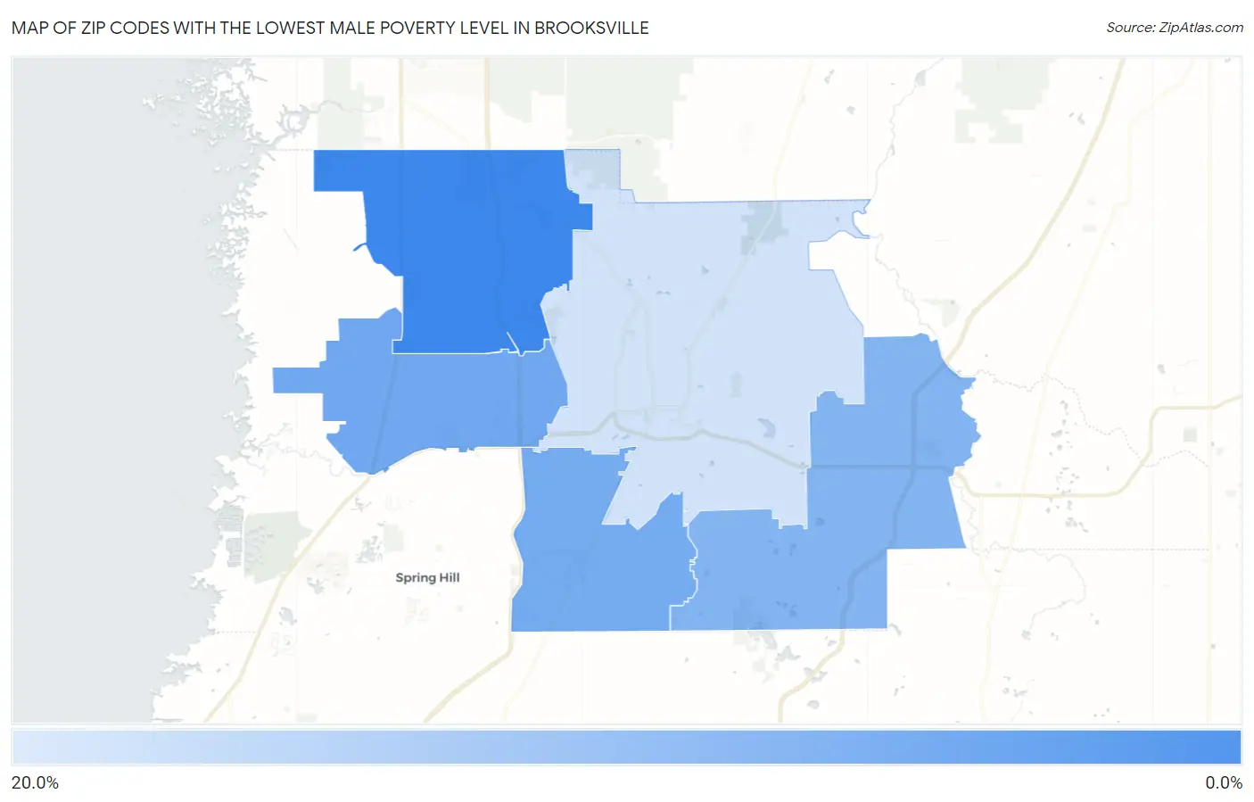 Zip Codes with the Lowest Male Poverty Level in Brooksville Map