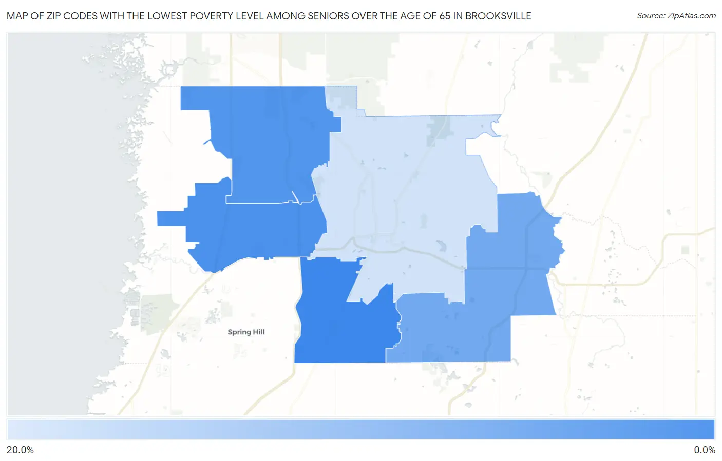 Zip Codes with the Lowest Poverty Level Among Seniors Over the Age of 65 in Brooksville Map