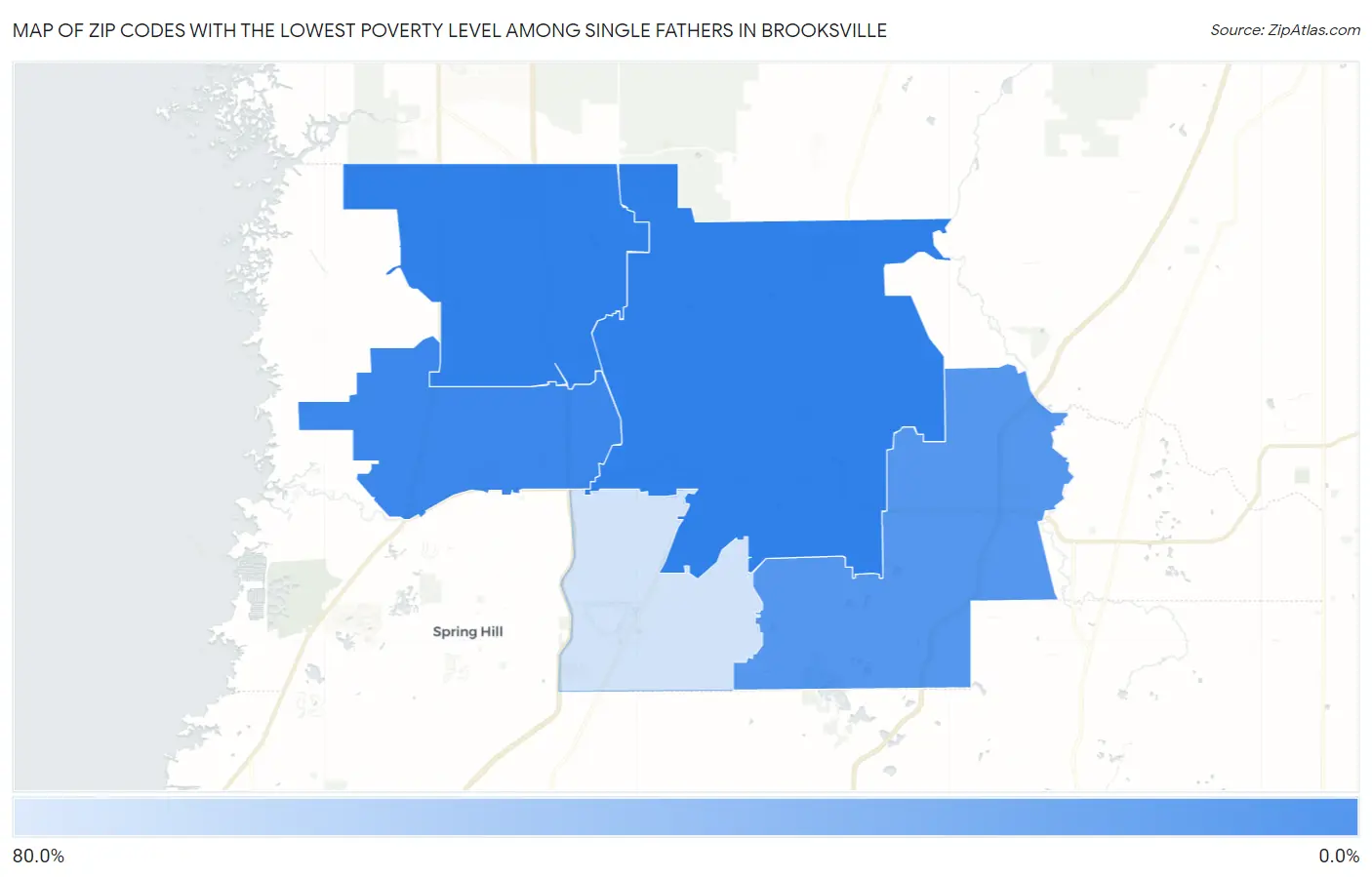 Zip Codes with the Lowest Poverty Level Among Single Fathers in Brooksville Map