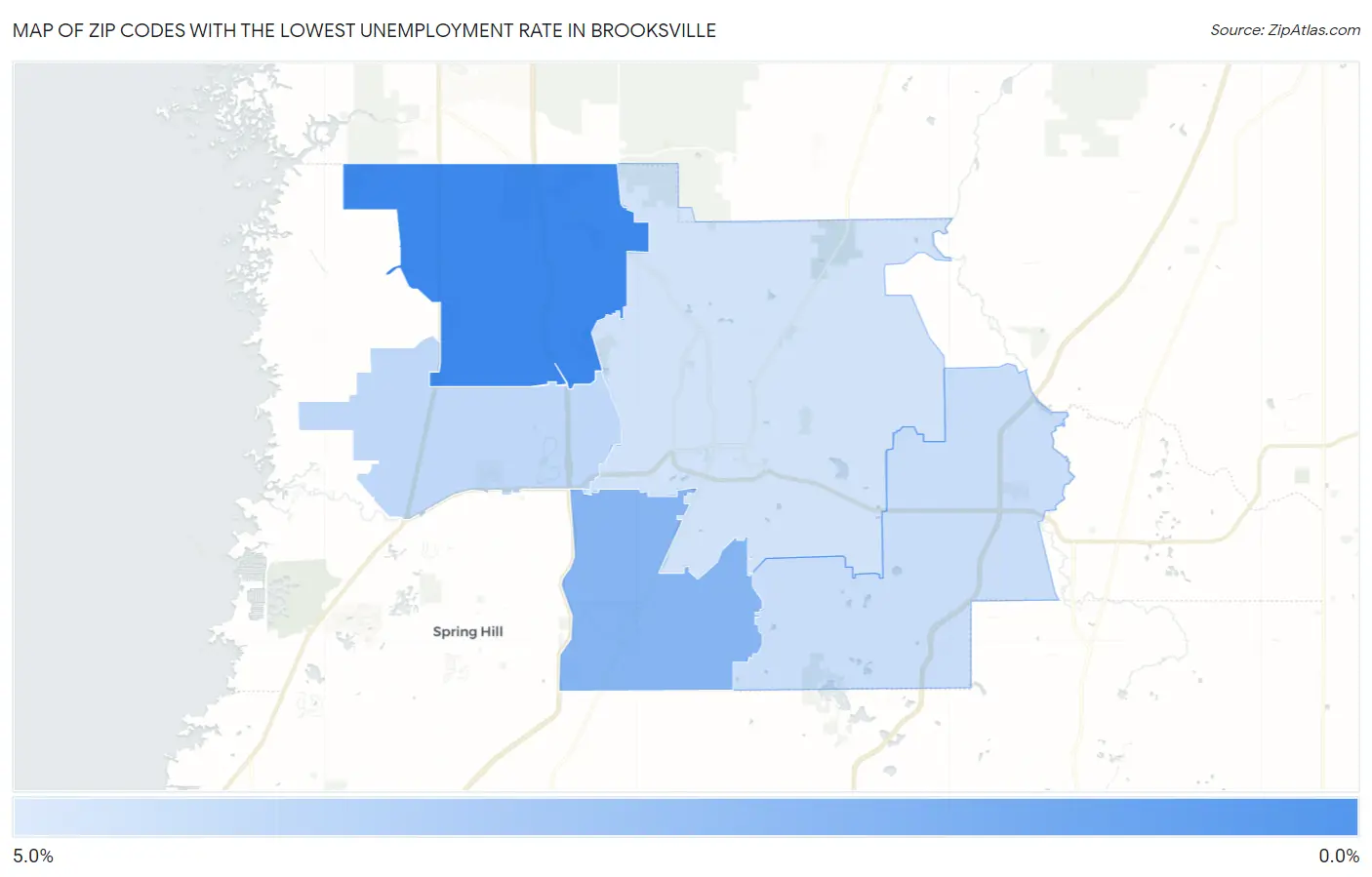 Zip Codes with the Lowest Unemployment Rate in Brooksville Map