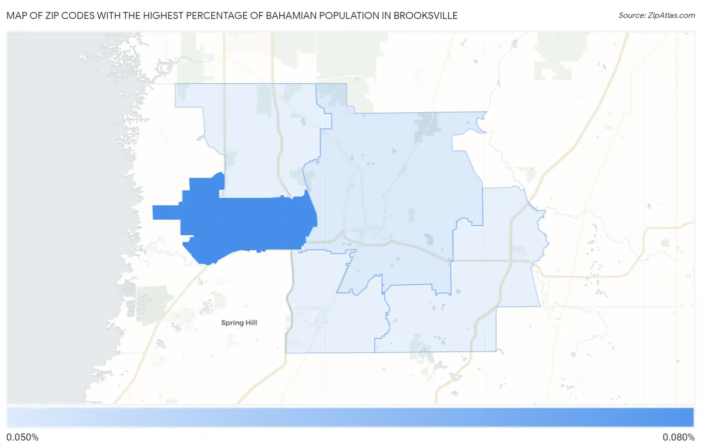 Zip Codes with the Highest Percentage of Bahamian Population in Brooksville Map