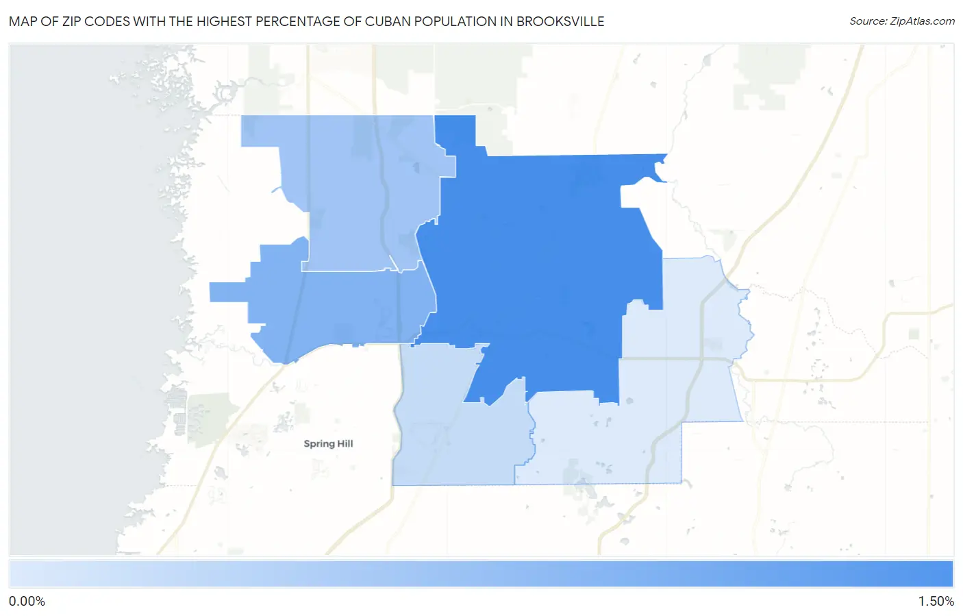 Zip Codes with the Highest Percentage of Cuban Population in Brooksville Map