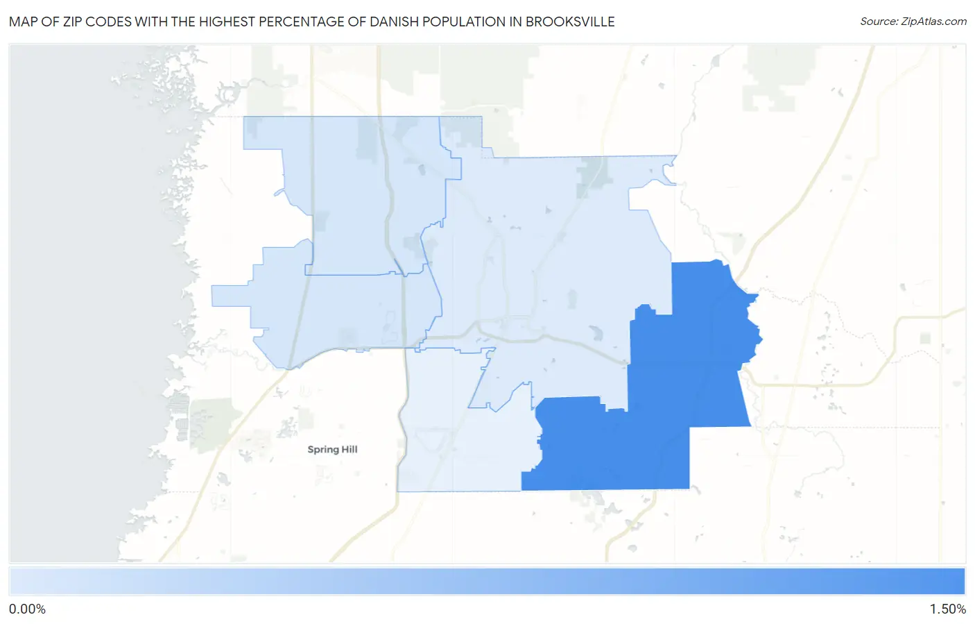 Zip Codes with the Highest Percentage of Danish Population in Brooksville Map