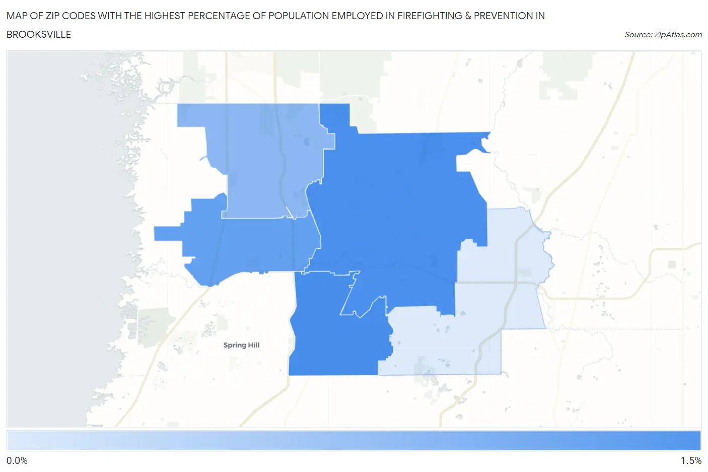 Zip Codes with the Highest Percentage of Population Employed in Firefighting & Prevention in Brooksville Map