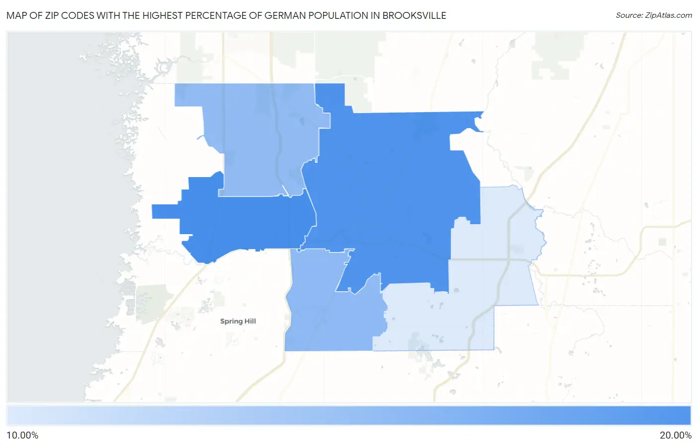 Zip Codes with the Highest Percentage of German Population in Brooksville Map