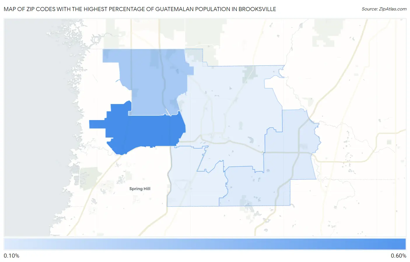 Zip Codes with the Highest Percentage of Guatemalan Population in Brooksville Map