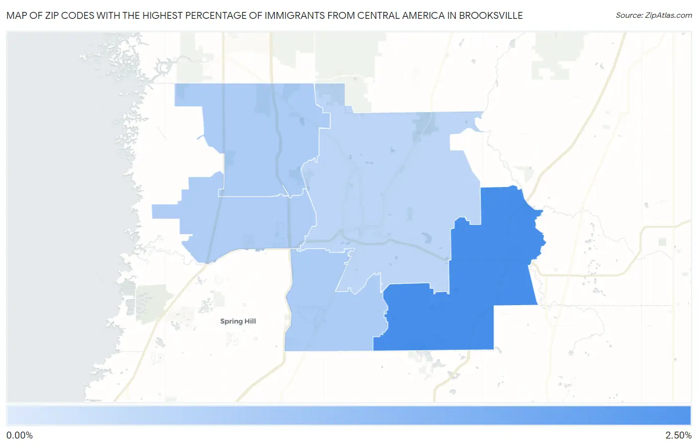 Zip Codes with the Highest Percentage of Immigrants from Central America in Brooksville Map