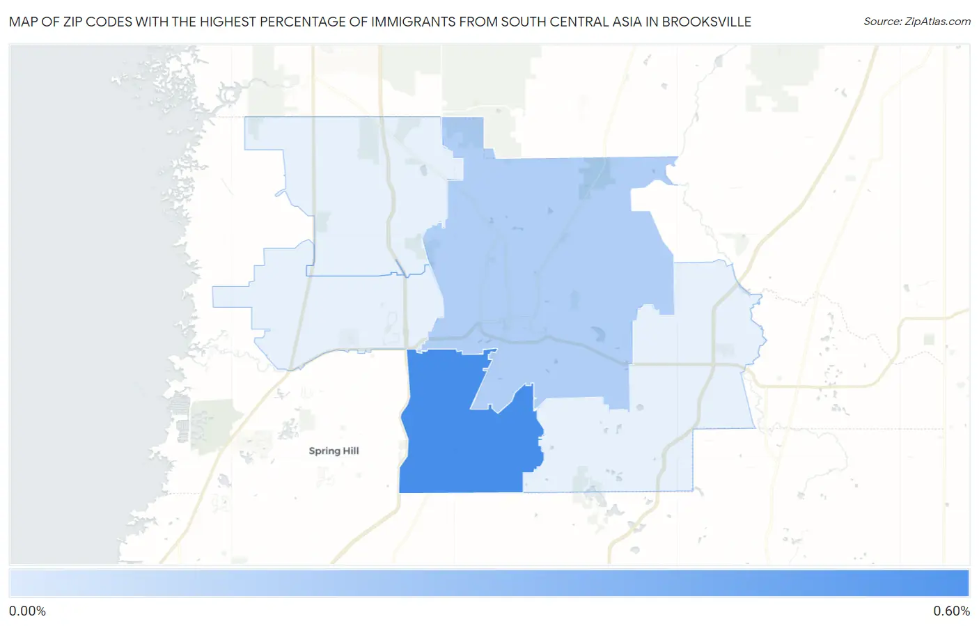 Zip Codes with the Highest Percentage of Immigrants from South Central Asia in Brooksville Map
