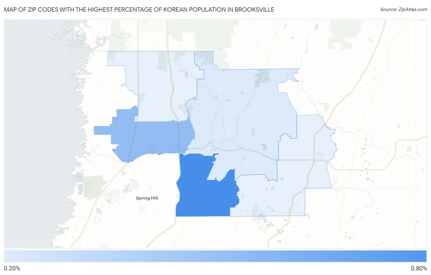 Zip Codes with the Highest Percentage of Korean Population in Brooksville Map