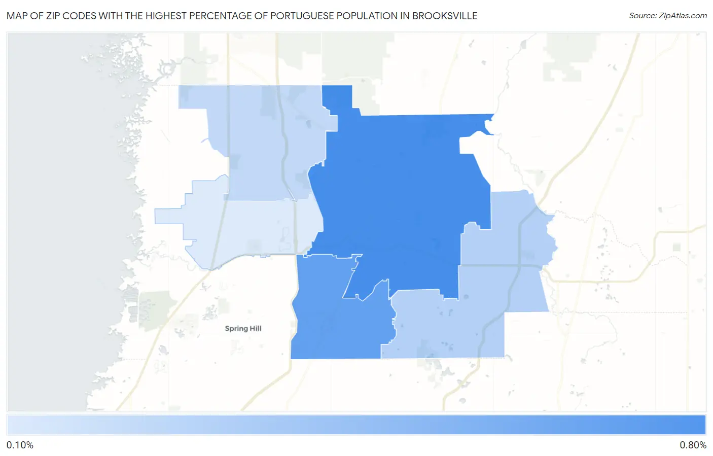 Zip Codes with the Highest Percentage of Portuguese Population in Brooksville Map