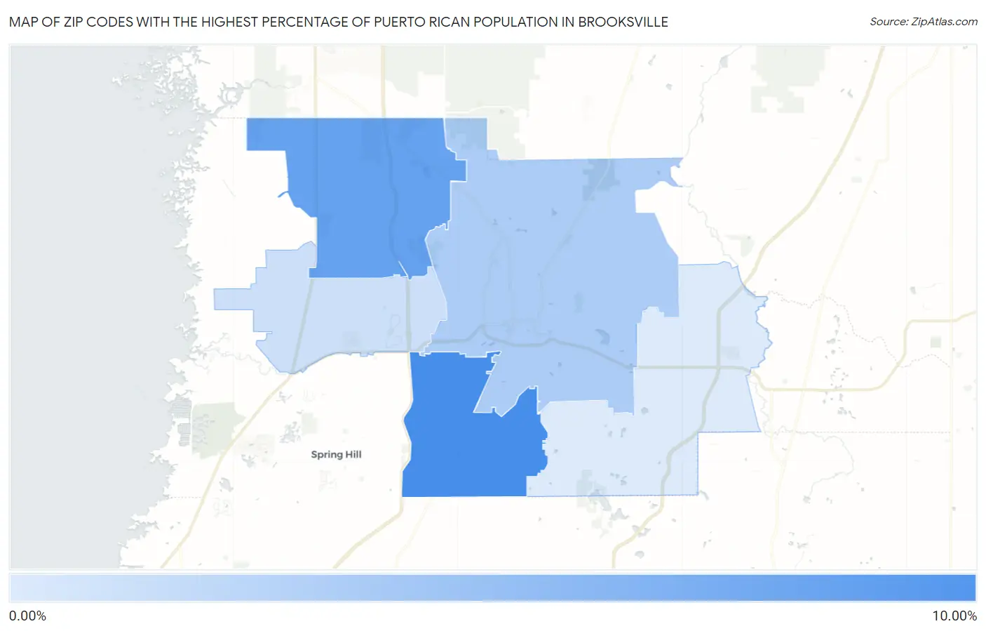 Zip Codes with the Highest Percentage of Puerto Rican Population in Brooksville Map