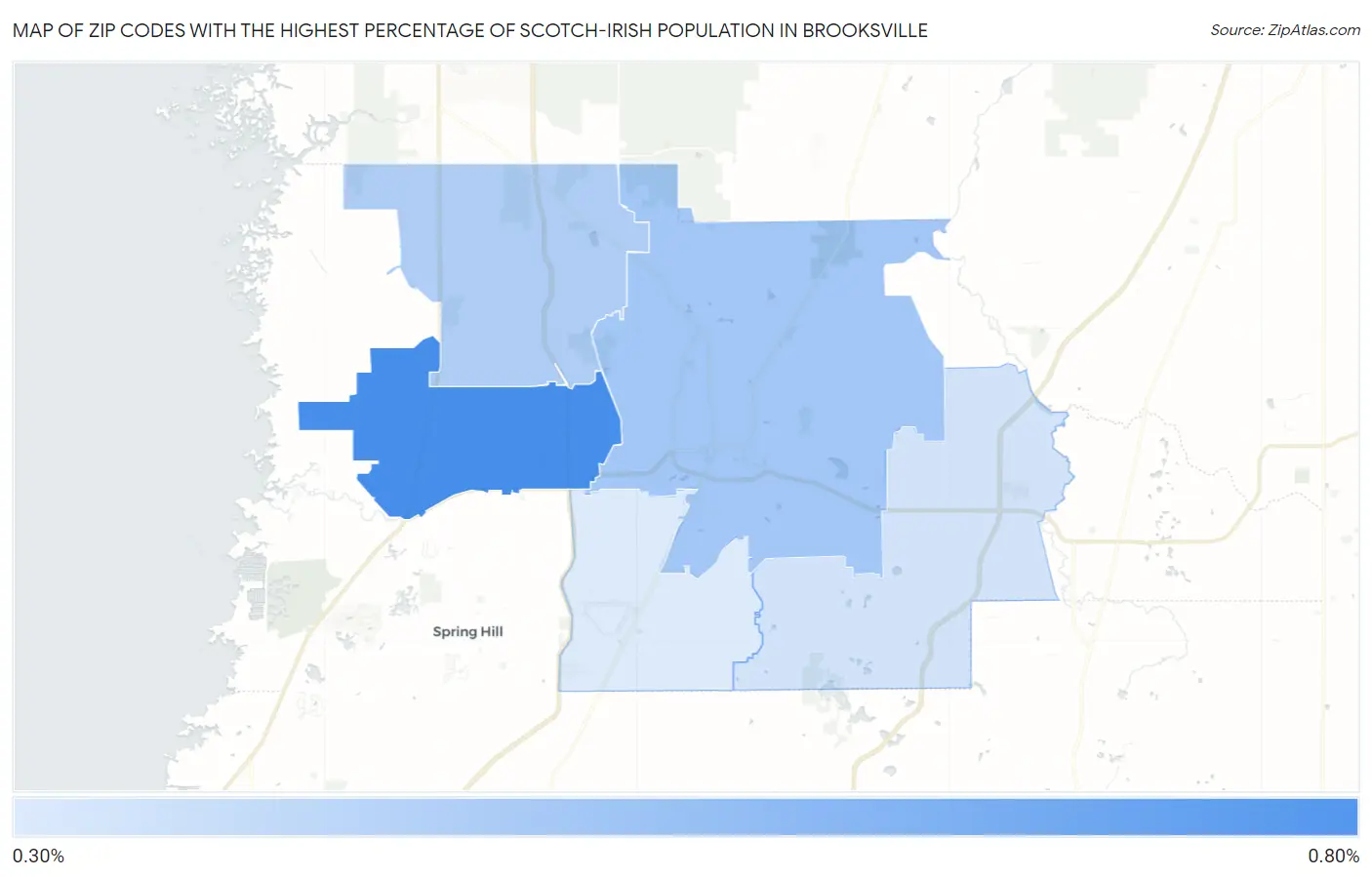 Zip Codes with the Highest Percentage of Scotch-Irish Population in Brooksville Map