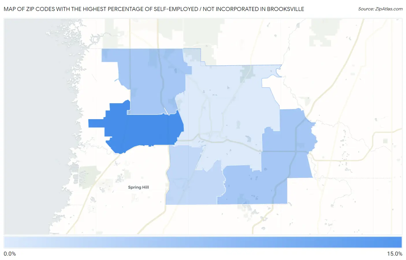 Zip Codes with the Highest Percentage of Self-Employed / Not Incorporated in Brooksville Map
