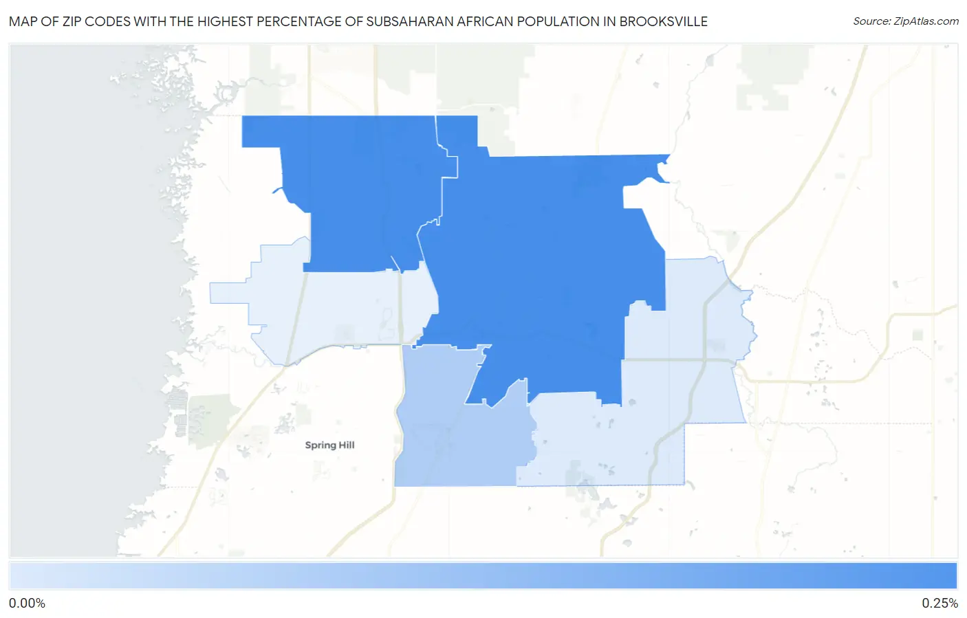 Zip Codes with the Highest Percentage of Subsaharan African Population in Brooksville Map