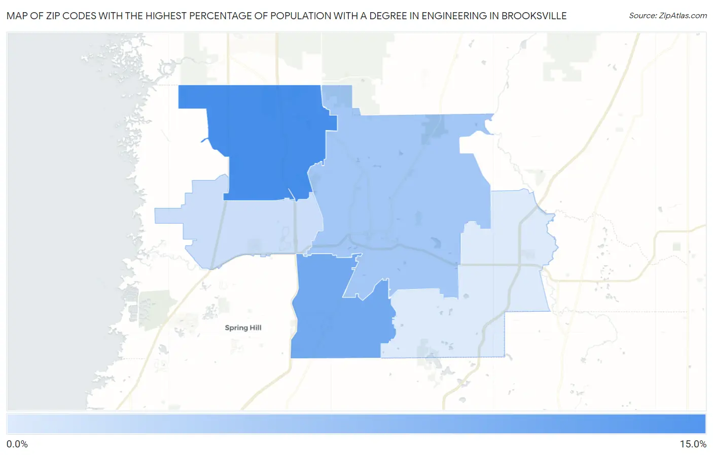 Zip Codes with the Highest Percentage of Population with a Degree in Engineering in Brooksville Map