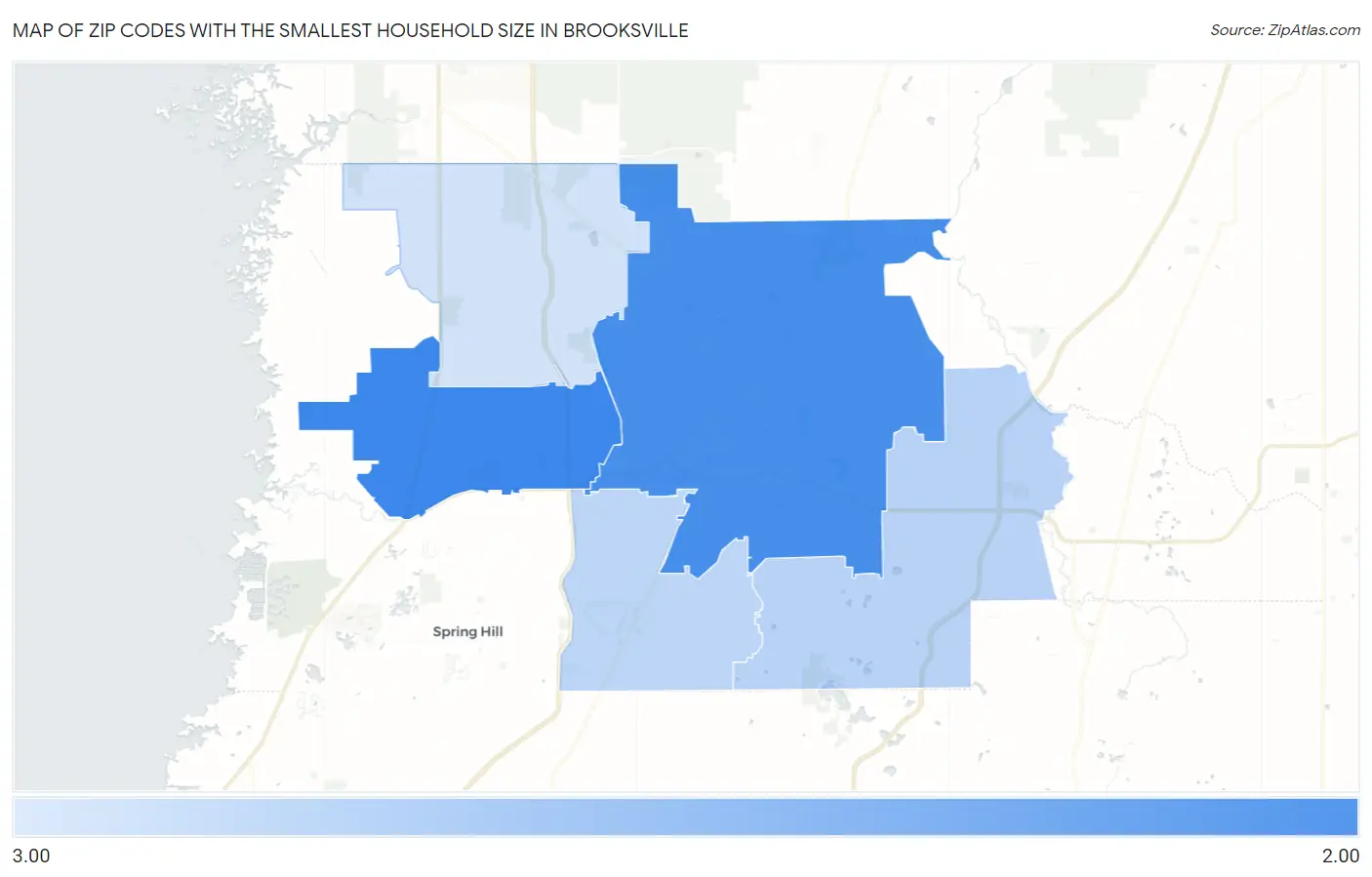 Zip Codes with the Smallest Household Size in Brooksville Map