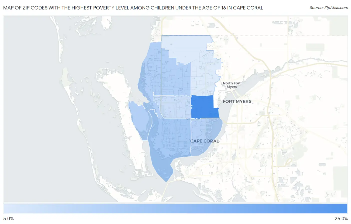 Zip Codes with the Highest Poverty Level Among Children Under the Age of 16 in Cape Coral Map