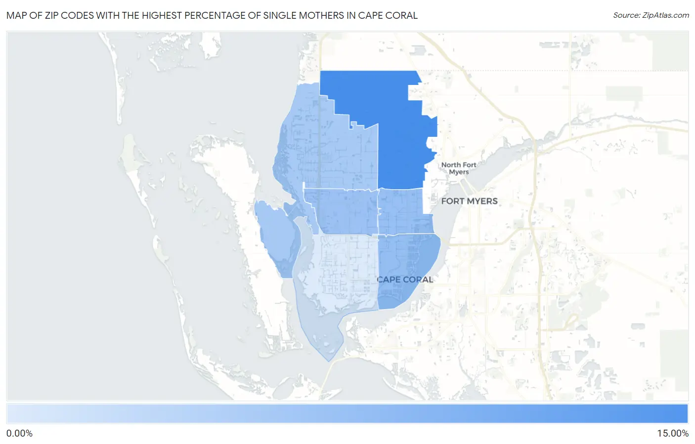 Zip Codes with the Highest Percentage of Single Mothers in Cape Coral Map
