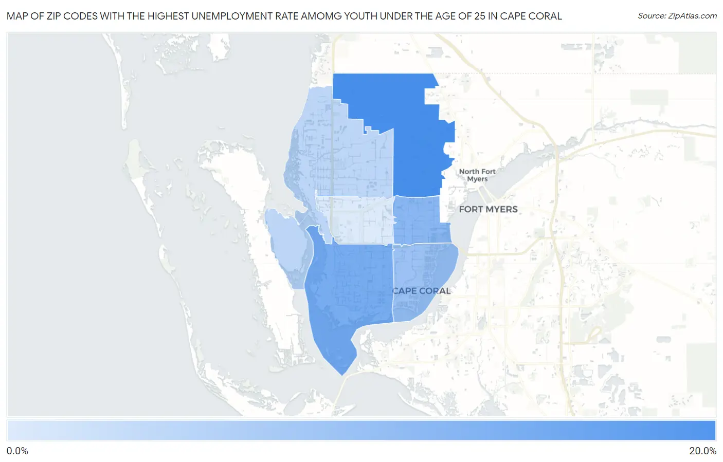 Zip Codes with the Highest Unemployment Rate Amomg Youth Under the Age of 25 in Cape Coral Map