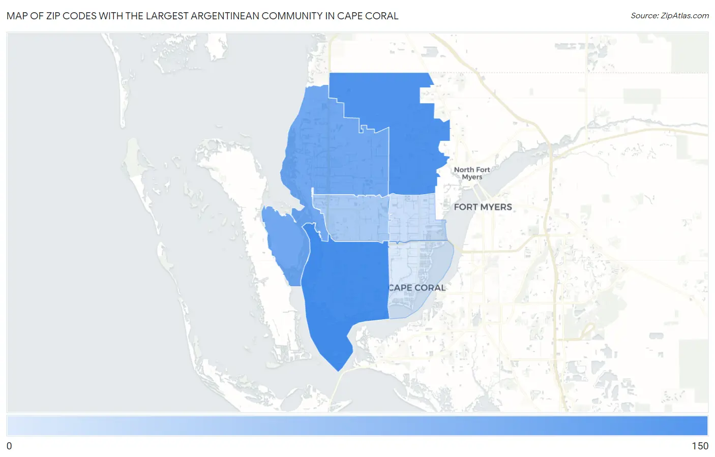 Zip Codes with the Largest Argentinean Community in Cape Coral Map